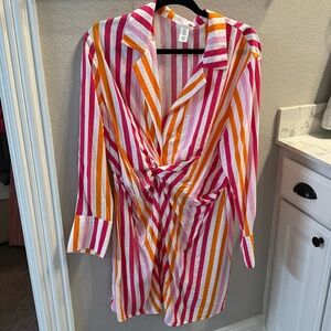 H&M striped shirt dress with twist waist detail.
